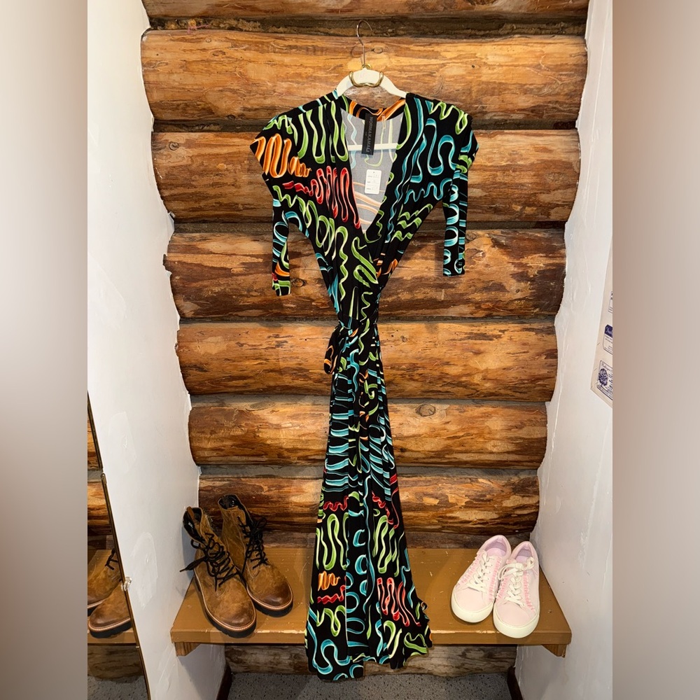 🧡Gorgeous Norma Kamali S Colorful Abstract Wrap Maxi Dress